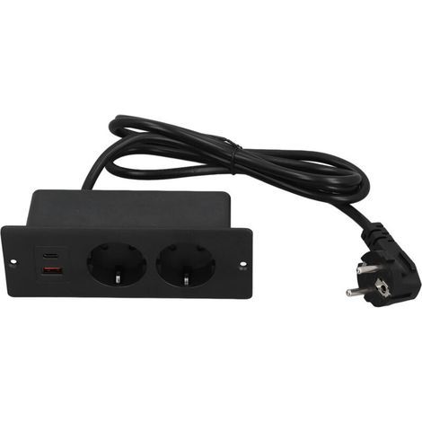 Prise encastrée 2 prises avec port USB C A PD20W, multiprise intégrée pour meuble, cordon de 1,5 m (1/5)