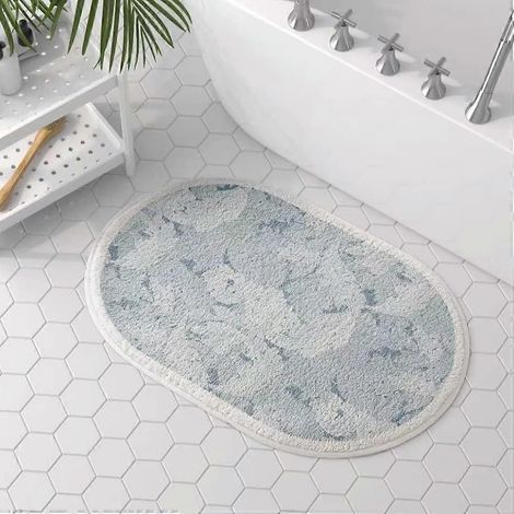 Tapis de bain imprimé élégant, ultra doux et absorbant, antidérapant, lavable en machine, ovale et moelleux (imprimé, 40 x 60 cm) (1/5)