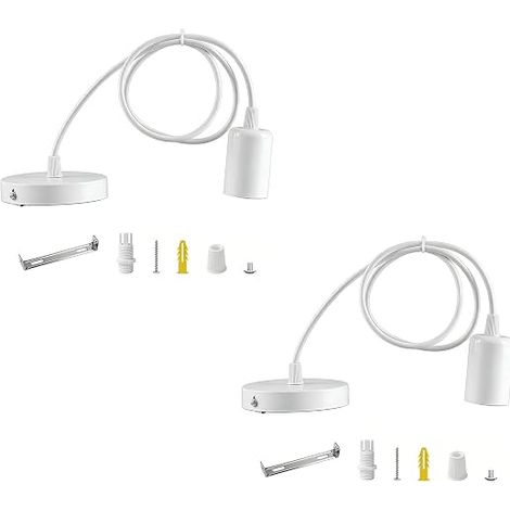 Suspension Luminaire E27, Kit Avec Câble 100 cm Réglable, Douille Métal Blanc pour Lampe Suspendue, Salon, Cuisine, Chambre, Luminaire Suspension (1/5)