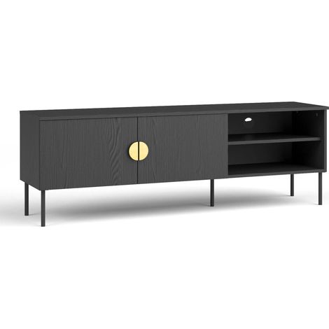 AX LIVING TV Schränke Brunelli 160 Schwarz Holzoptik goldenen Griffen
