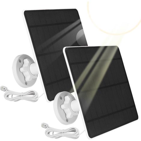 Lot de 2 Panneaux Solaires pour Caméra de Sécurité Arlo Pro3 Pro4 Pro5S Ultra Ultra2 Panneau Solaire 5W PET Étanche IP65 Câble 3m Support Réglable 360° (1/5)