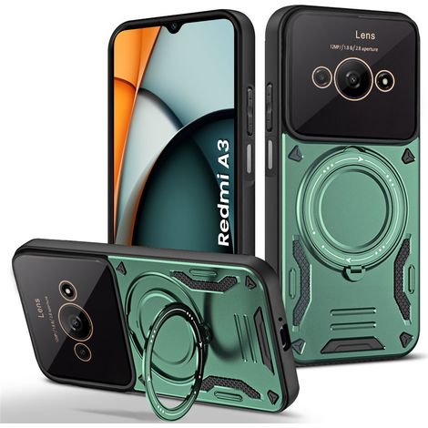 Custodia rinforzata per Xiaomi Redmi A3, con anello magnetico, colore verde. (1/5)