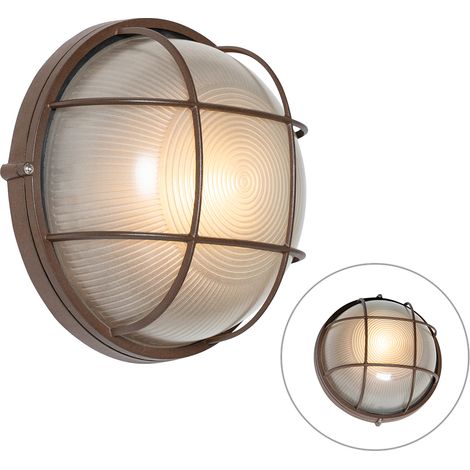 QAZQA Industrial Lámpara de pared exterior industrial marrón óxido IP44 - Hanneke Aluminio /Vidrio Redonda Adecuado para LED Max. 1 x 40 Watt