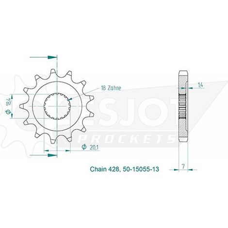 Pignon avant Esjot 50-15055-13, 13 dents, taille 428