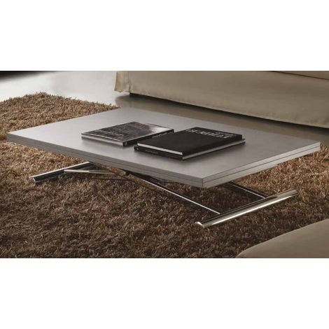 Table basse relevable bois gris ciment Soft 110x70/140 cm-Couleur des pieds Blanc (1/5)