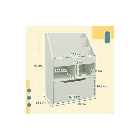 Kinderbücherregal 60 x 29,9 x 90 cm aus MDF, hellgrün, mit Schublade – MEUBLIV (1/5)