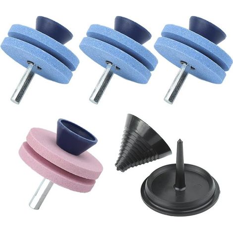 4pcs Double Layer Sharpening Stone Lawn Mower Blade Sharpener for Drill with Blade Balancer for Hand Drill Power Drill (1/4)