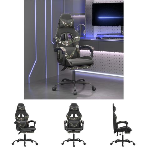 Gamingstuhl mit Kissen - vidaXL Gamingstuhl mit Fußstütze Drehbar Schwarz Tarnfarben Kunstleder - Gamingstuhl mit Liegefunktion (1/5)