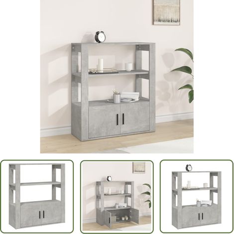 The Living Store Buffet Gris béton 80x30x90 cm Bois d'ingénierie - Buffet Gris - Meuble Rangement - Commode - Bibliothèque - Décoration Intérieur (1/5)
