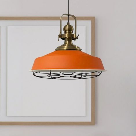 Suspension Luminaire Asletl Industrielle en Métal Orange Peint à la Main – Lustre Vintage E27 Ø40 cm pour Salon, Chambre ou Salle à Manger (1/4)