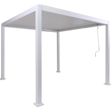 [NEUWERTIG] Pergola HHG-512, Terrassenüberdachung Gartenpavillon Lamellen-Pavillon, 10cm-Aluminium-Gestell 3x3m weiß