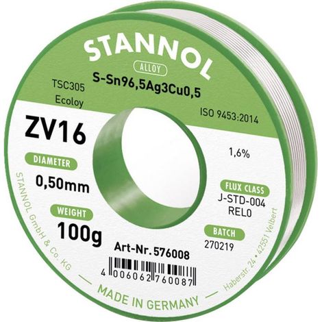 Stannol ZV16 estaño para soldar sin plomo 100 g metálico