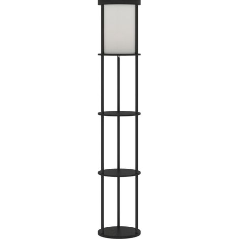 CHICFURN Lámpara de pie con 3 estantes Ø29 x 158 cm de madera y metal negro, mando (1/5)