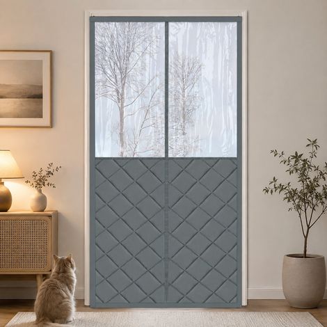 HEMVOR Rideau de porte thermique magnétique 380 g/m² 90 x 210 cm grande fenêtre PVC fermeture automatique Gris (1/5)