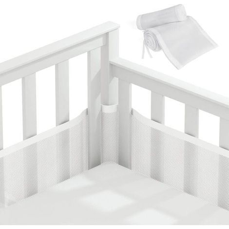 Tour de Lit Bébé 340/160x30cm, Tour de Lit pour Bébé Blanc Doublure en Maille 3D sans Danger pour la Circulation De L'air pour Lit Bébé Convient à Tous Les Types de Berceaux (1/4)