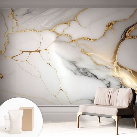 Papier peint intissé décoratif avec colle pour salon chambre et bureau Installation rapide Élégance marbrée 312x219 cm (1/5)
