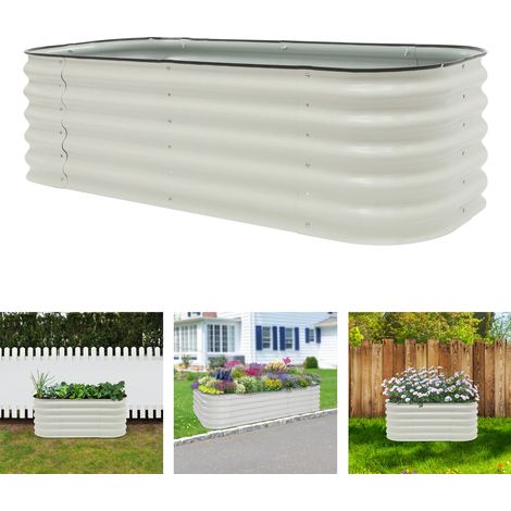 Hochbeet-Set, Hochbeet für Gemüse, 43 cm hoch, 8-in-1, für Gemüse und Blumen, Pflanzgefäß für Terrasse oder Garten, Weiß