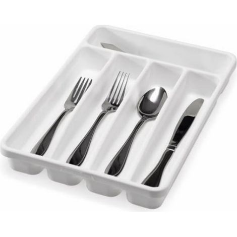 Organisateur de tiroir à couverts, porte-couverts et organiseur de tiroir de cuisine, séparateur de tiroir pour couverts et argenterie avec 5 grands compartiments, rangement pour couteaux - blanc (1/5)
