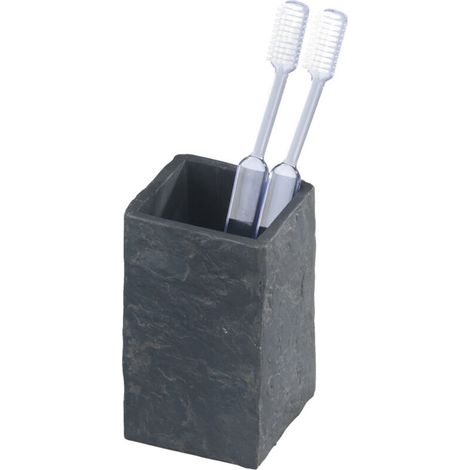Gobelet de salle de bain en polyrésine effet ardoise – Dimensions 6x10,5x6 cm – Élégant et moderne – Pour rangement brosse à dents