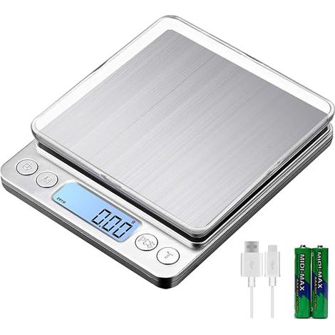 Numérique Balance de Cuisine Rechargeable par USB 3kg/0.1g Balance de alimentaire pâtisserie numérique,PréCision Balance Électronique Plateaux de table de pesée en acier inoxydable,Fonction Tare (1/5)