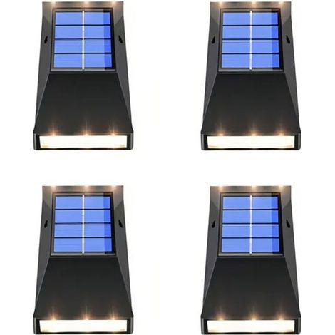 4 appliques solaires murales, éclairage de jardin à lumière chaude, étanches, lumière blanche froide, haute qualité