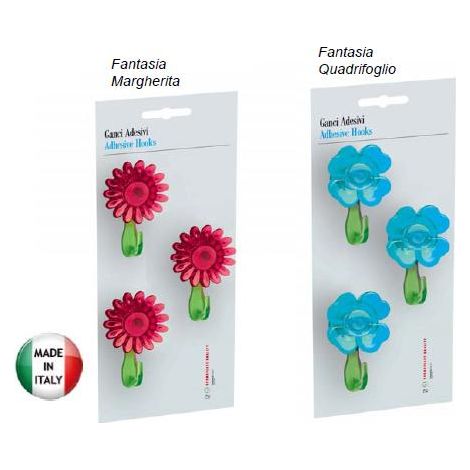 1CF SET 3 GANCI ADESIVI AD 1 POSTO 3 PZ fantasia Margherita