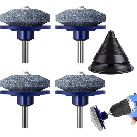 Aiguiseur Lame Tondeuse,5 Pièces Aiguiseur de Lame de Tondeuse à Gazon AffûTeur de Lame Universel avec équilibreur de lame Lawnmower Dull Blade Sharpener pour Outils de Jardin(Bleu) (1/5)