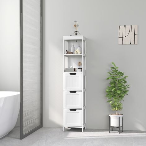 Armario de baño, 2 estantes, 3 cajones, material hidrófugo, blanco. (1/5)