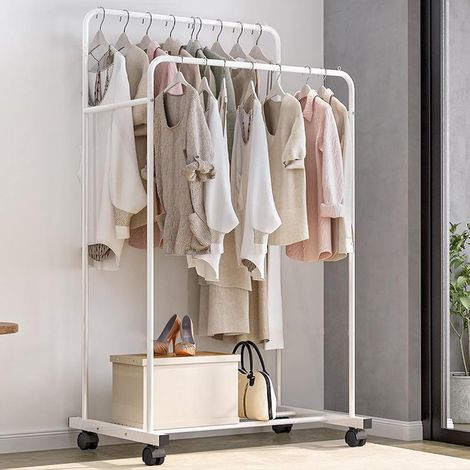 Unho – Portant à vêtements sur roulettes 155x80x51cm – 2 pôles de suspension – Capacité 45kg – Installation facile – Pour chambre et dressing (1/5)