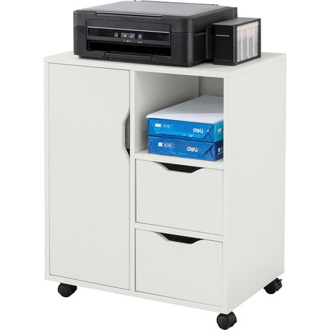 Sobuy – Support imprimante mobile FBT105W – Rangement bureau avec 2 tiroirs et 1 porte – Dimensions 60x35x70cm – Capacité 50kg