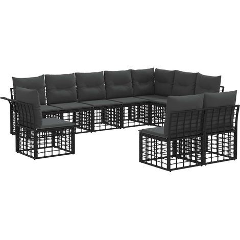 Outdoor-Sofagarnitur 10 pcs Schwarz und Dunkelgrau Polyester vidaXL