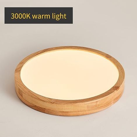 Wooden LED Ceiling Light, 20 W, Warm White, 3000 K, 1600 Lumens, Round Wooden Ceiling Light, Diameter 30 cm, for Living Room, Kitchen, Dining Room, Hallway, Home, Office, Children's Room (1/4)