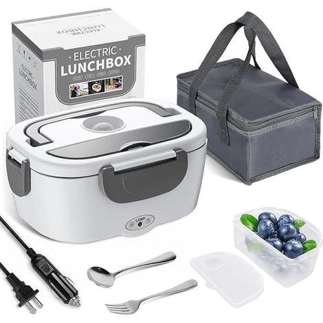 BelleRise - Boîte à lunch électrique en acier inoxydable 1,5 L, 12/24 V / 110/220 V, pour voiture, camion ou bureau, 80 W, blanche (1/5)