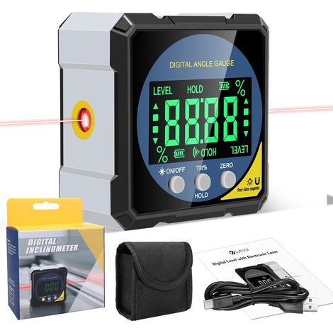Inclinomètre Numérique avec Double Laser, Rapporteur d'Angle Magnétique Rechargeable USB-C, Niveau Digital Haute Précision ±0,2°, Angle Finder IP54 pour Menuiserie, Scie à Onglet, Construction (1/5)