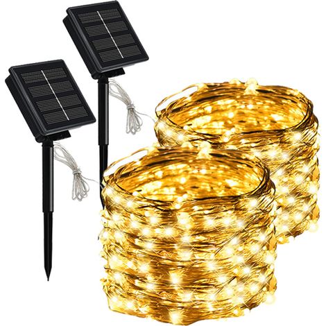 guirlandes solaires 8 modes extérieur arbres de noël fête jardin lumières étanche lumière blanche chaude 200LED 2pcs 20m (1/5)