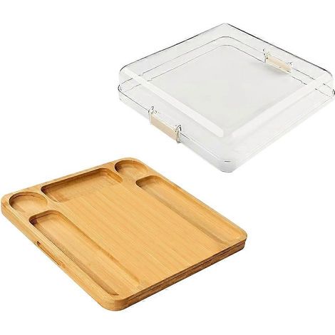Planches à charcuterie, planche à charcuterie en bambou avec couvercle, planche à fromage avec fermeture à boucle, rainures pour sauces, planches à découper (1/5)