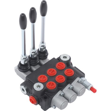 Distributeur hydraulique, distributeur avec capuchons anti-poussière rouges, distributeur hydraulique avec clapet anti-retour et clapet de décharge (1/5)