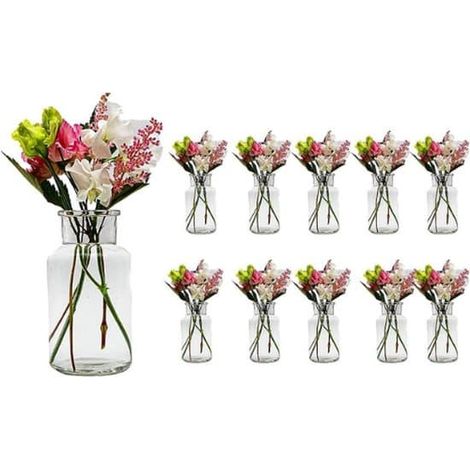 Petits vases - Vases en verre (lot de 10) - Bouteilles décoratives en verre - Hauteur : 13,6 cm (1/3)
