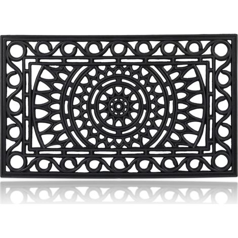 Relaxdays Rectangular  iron look Doormat, 45 x 75 cm, Door Mat Inside & Outside, Non-Slip, Shoe Wiper, Black (1/5)