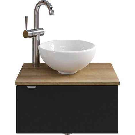 Waschbeckenunterschrank 50 cm inkl. Waschbecken in schwarz matt mit Eiche AMADORA-66, Türanschlag rechts (1/4)