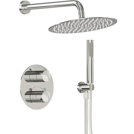 EVERSTEIN Thermostat Unterputz Duschsystem Chrom Edelstahl:  12-Zoll Regendusche Komplettset 38-Grad Verbruehschutz Wandmontage Brausegarnitur G1/2 XXL Regenkopf Wellness Badearmatur Einbau-Duschset