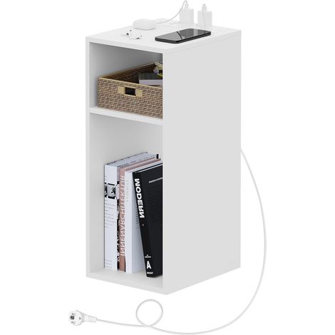 WOLTU 1 mesita de noche con puertos USB y tomas de corriente, mesita de noche multifuncional para salón y dormitorio, con 2 compartimentos abiertos (1/5)