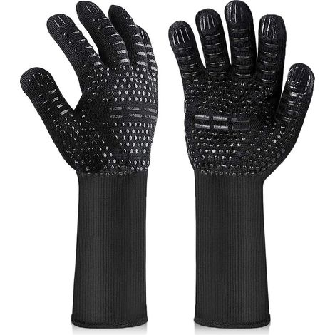 Gants de Barbecue,Gants Four Résistant à la Chaleur, Gants Cuisine Résistant à la Chaleur et Antidérapants BBQ, Gril, Cuisson au Four, Cheminée Noir (1/5)