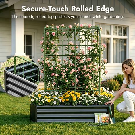 Jardinera elevada 120x60x150 cm de metal negro con celosía para balcón – MEUBLIV (1/5)