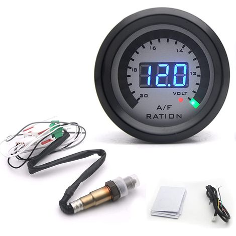 Kit de jauge de rapport air-carburant numérique Kit de compteur de jauge AFR de pointeur de moteur automatique de voiture 2 en 1 52MM Volmètre de voiture avec capteur d'oxygène O2