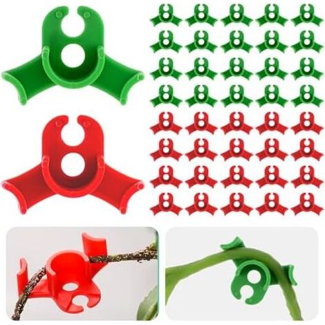 3.5x2.6cm 40Pcs Plant Training Clips Plastic Clips for Plant Stem Support Low Stress 90 Degree Angle (Red and Green Circle Style)