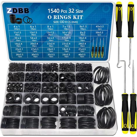 Kit d'assortiment de 1540 joints toriques (32 tailles) en caoutchouc nitrile (métrique) inclut 4 outils de pose pour automobile, robinetterie, nettoyeur haute pression, plomberie, gaz ou air (1/5)