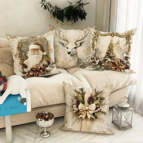 Federe decorative morbide e dorate, con stampa su un lato, 45,72 cm, ideali per l'inverno e il Natale, perfette per soggiorno, camera da letto, divano e letto (senza imbottitura).