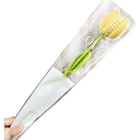 Gehäkelte Tulpenblume, handgewebte Blumendekoration, Tischschmuck, handgefertigte Accessoires für die Wohndekoration.