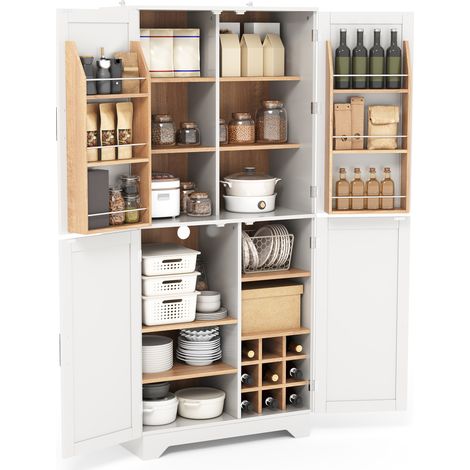 CHICFURN Mueble de cocina alto 80x40x180 cm de MDF blanco y natural con botellero (1/5)